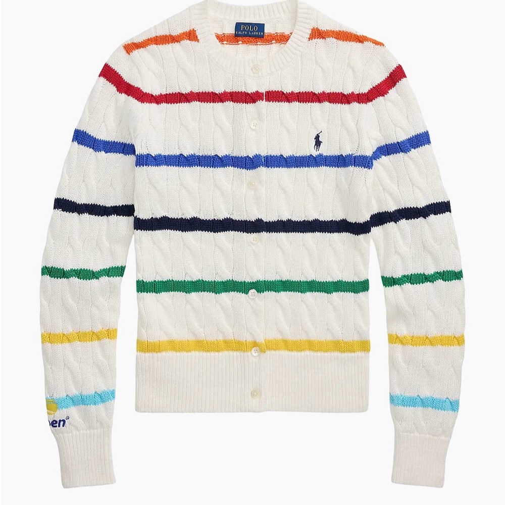 Polo by Ralph Lauren US Open 2025 White Multicolor Striped Cardigan